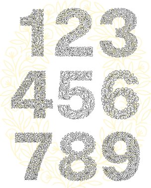 Çiçek sayı kümesi. Satır modern illüstrasyon işareti kaldırın. Vektör beyaz arka plan üzerinde illüstrasyon izole. Resimde t-shirt, posterler, kartı ve diğer kullanımlar için.