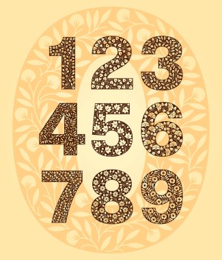 Çiçek sayı kümesi. Retro, vintage, Gotik tarzı. Vektör ışık arka plan illüstrasyon izole. Resimde t-shirt, posterler, kartı ve diğer kullanımlar için.