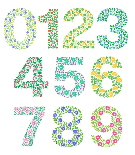 Reihe Von Floralen Zahlen Flache Klare Moderne Illustration Vektorisolierte Illustration — Stockvektor