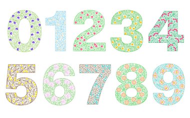 Çiçek sayı kümesi. Satır modern illüstrasyon işareti kaldırın. Vektör beyaz arka plan üzerinde illüstrasyon izole. Resimde t-shirt, posterler, kartı ve diğer kullanımlar için.