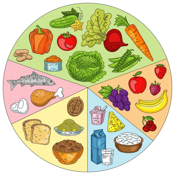 Assiette Saine Ensemble Aliments Sains Repas Diététique Mode Vie Sain — Image vectorielle