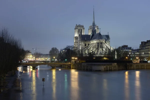 Catedral Notre Dame París Por Noche — Foto de Stock