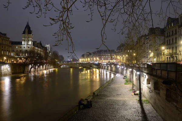 Catedral Notre Dame París Por Noche — Foto de Stock