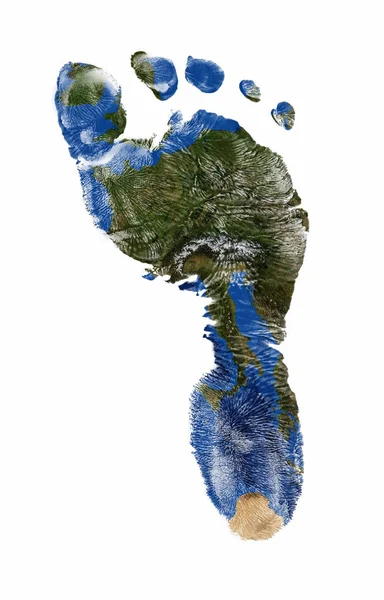 Real Imprint Child Foot World Map Europe Isolated White Background — Stock Photo, Image