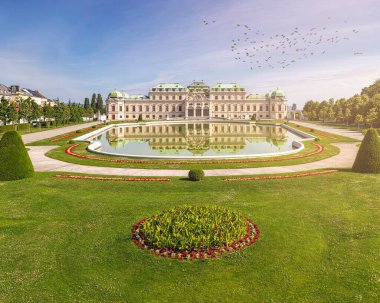 Güneşli bir günde Belvedere Sarayı 'nın Barok Parkı Viyana
