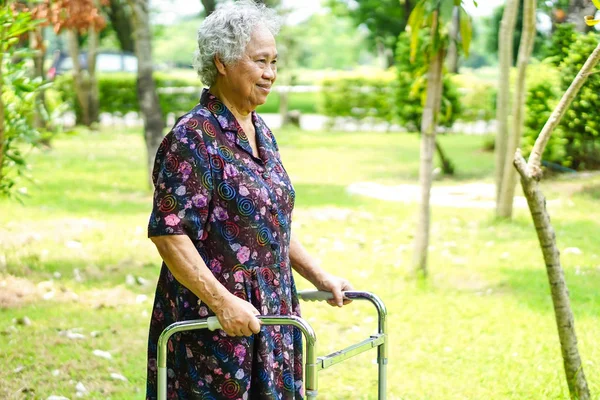 Asian Senior Elderly Old Lady Woman Use Walker Strong Health — Stock Photo, Image