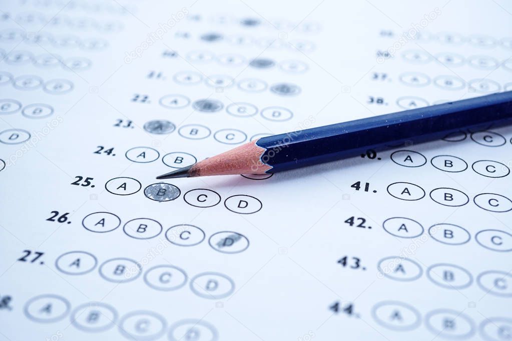 Answer sheets with Pencil drawing fill to select choice : education concept