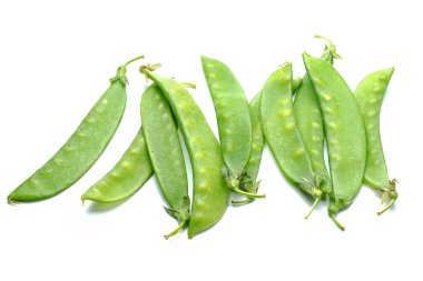 Beyaz arka plan üzerinde kar bezelye sebze yemek