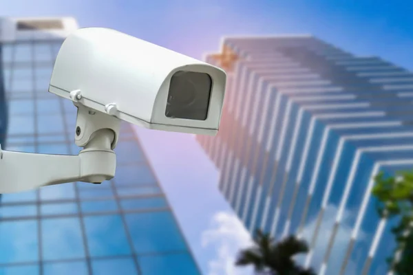 Cctv Gesloten Circuit Camera Monitoring Bij Modern Kantoorgebouw Constructie Security — Stockfoto