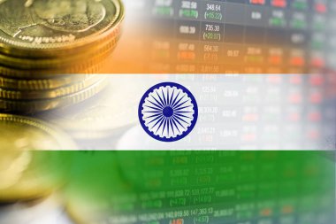 Finansal, madeni para ve Hindistan bayrağı veya Forex borsa yatırımları kar finansmanı ticari eğilimi veri geçmişini analiz etmek için.