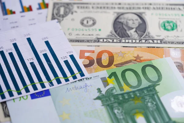 Bize Dolar Euro Banknot Para Grafik Grafik Elektronik Kağıt Üzerinde — Stok fotoğraf