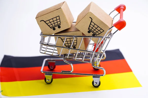 Box with shopping cart logo and Germany flag : Import Export Shopping online or eCommerce delivery service store product shipping, trade, supplier concept.