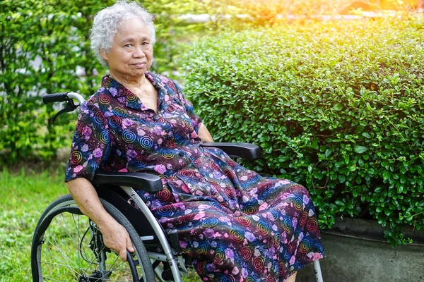 Asiático Seniores Idosos Idosas Senhora Paciente Cadeira Rodas Parque Saudável — Fotografia de Stock
