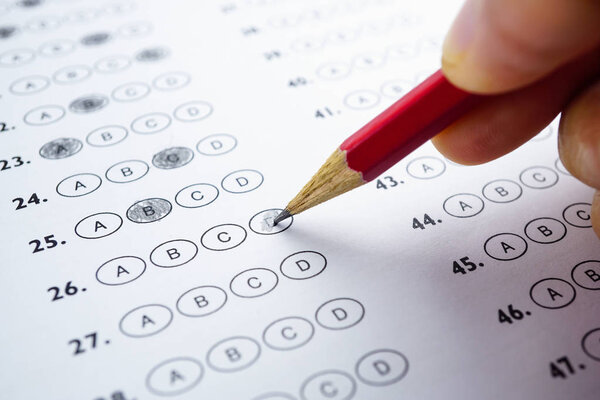 Answer sheets with Pencil drawing fill to select choice : education concept