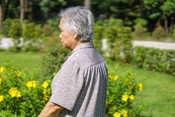 Asian senior or elderly old lady woman patient walk with walker in park : healthy strong medical concept