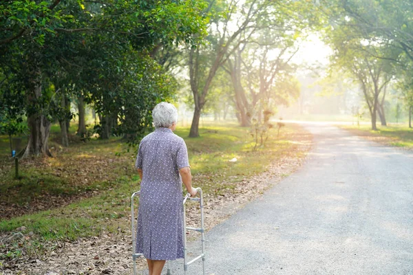 Asian Senior Elderly Old Lady Woman Patient Walk Walker Park — Stock Photo, Image