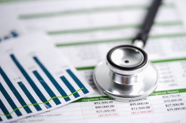 Hesap tablosu, Finans, Hesap, İstatistik, Yatırım, Analitik Araştırma Veri Ekonomisi Hesap Tablosu ve İşletme Şirketi kavramı üzerindeki steteskop