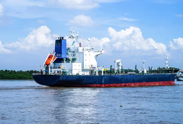 Cargo ship at river of Thailand in Asia, Logistics, transportation and shipping.