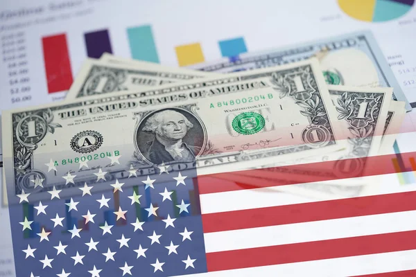 Τραπεζογραμμάτια Δολάρια Χαρτί Γραφήματος Γραφήματος Σημαία Της Usa America Χρηματοοικονομική — Φωτογραφία Αρχείου