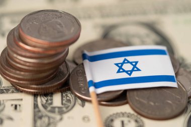 ABD doları banknotlarında Arjantin bayrağı olan bozuk para yığını.