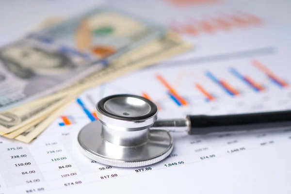 Stethoscope Dollar Banknotes Finance Account Statistics Analytic Research Data Business — Stock Photo, Image