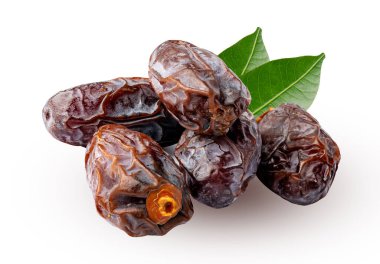 Beyaz arka planda yeşil yapraklı hurma palmiyesi Orta Doğu ve İndus Vadisi 'nin temel gıdasıdır..