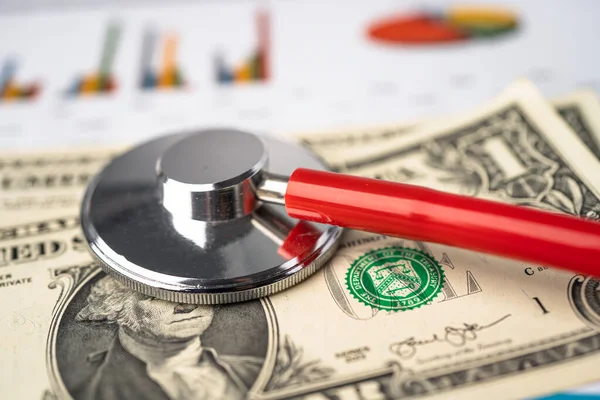 Stethoscope Dollar Banknotes Finance Account Statistics Analytic Research Data Business — Stock Photo, Image