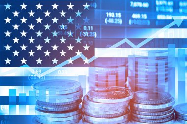 Finansal, madeni para ve ABD bayrağı veya kar finansmanı ticari trend veri geçmişini analiz etmek için Forex borsası yatırımı