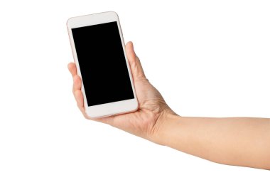 Cep telefonunun iletişimi beyaz arkaplanda izole ediliyor.