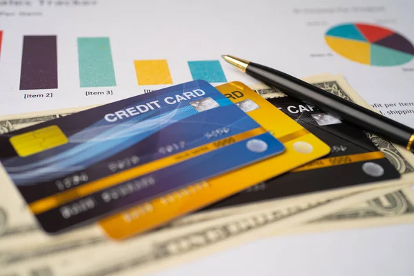Cartão Crédito Papel Gráfico Gráfico Desenvolvimento Financeiro Conta Bancária Estatísticas — Fotografia de Stock