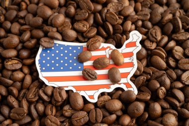Kahve çekirdeği üzerinde ABD bayrağı, çevrimiçi ticaret ihracatı.