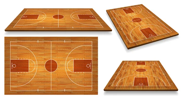 Perspektif Basketbol Mahkeme Zemin Çizgili Ahşap Doku Arka Plan Üzerinde — Stok Vektör