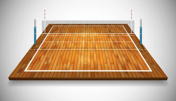 Prospettiva Illustrazione Vettoriale Del Campo Pallavolo Legno Duro Con Rete — Vettoriale Stock