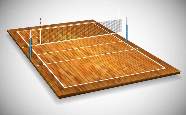 Perspective Vector Illustration Hardwood Vollyball Field Court Net Vector Eps — Stock Vector