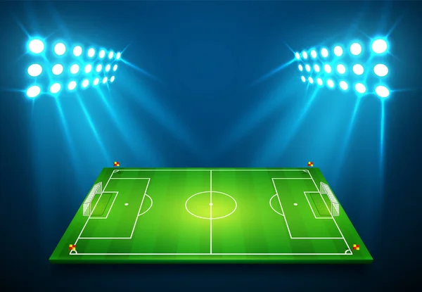 Una Ilustración Del Campo Fútbol Fútbol Con Luces Brillantes Del — Vector de stock