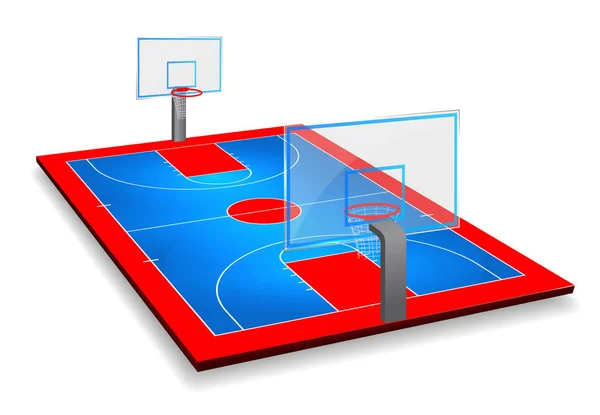 Ilustração Vetorial Prospectiva Campo Quadra Basquete Com Escudo Vector Eps — Vetor de Stock