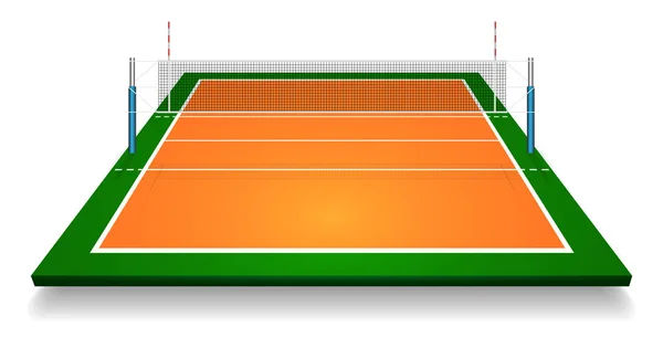 Illustrazione Vettoriale Prospettica Del Campo Pallavolo Con Rete Vettore Eps — Vettoriale Stock