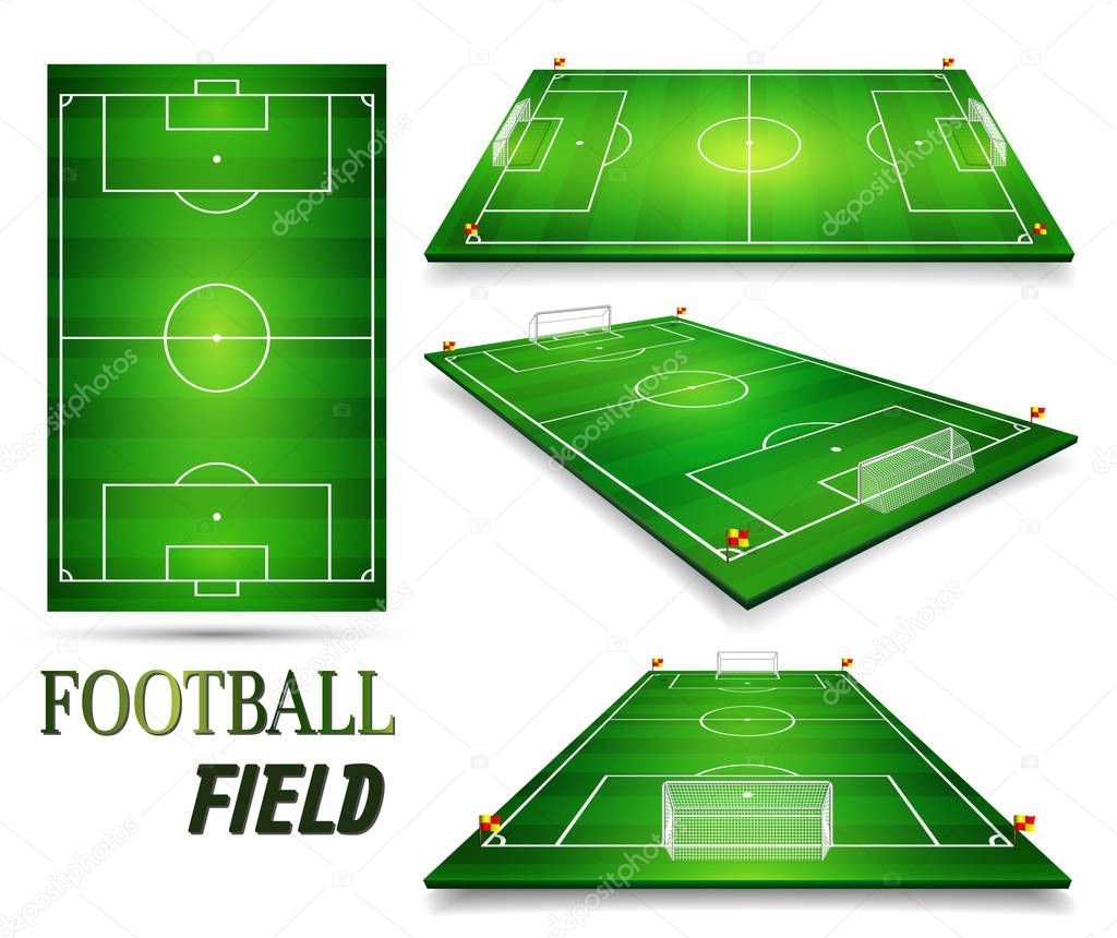 Football field, soccer field set. Perspective vector illustration. EPS 10. Room for copy.