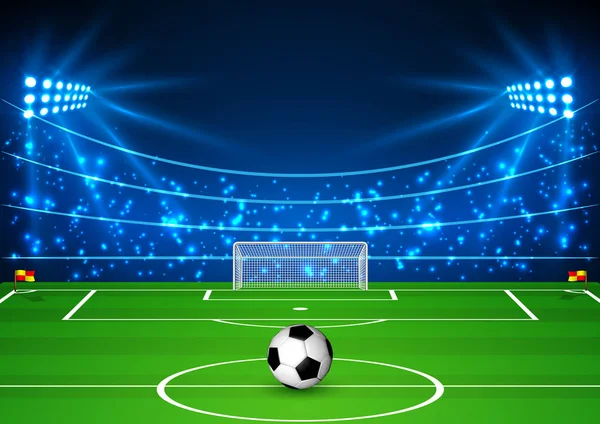 Γήπεδο Ποδοσφαίρου Μια Μπάλα Γήπεδο Ποδοσφαίρου Υπό Πρίσμα Των Προβολείς — Διανυσματικό Αρχείο