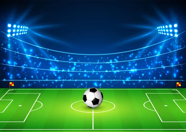 Γήπεδο Ποδοσφαίρου Μια Μπάλα Γήπεδο Ποδοσφαίρου Υπό Πρίσμα Των Προβολείς — Διανυσματικό Αρχείο
