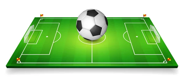 Campo Fútbol Campo Fútbol Con Pelota Fútbol Ilustración Vectorial Perspectiva — Vector de stock