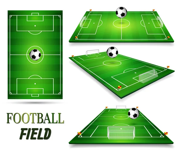 Campo Fútbol Campo Fútbol Con Pelota Fútbol Ilustración Vectorial Perspectiva — Vector de stock