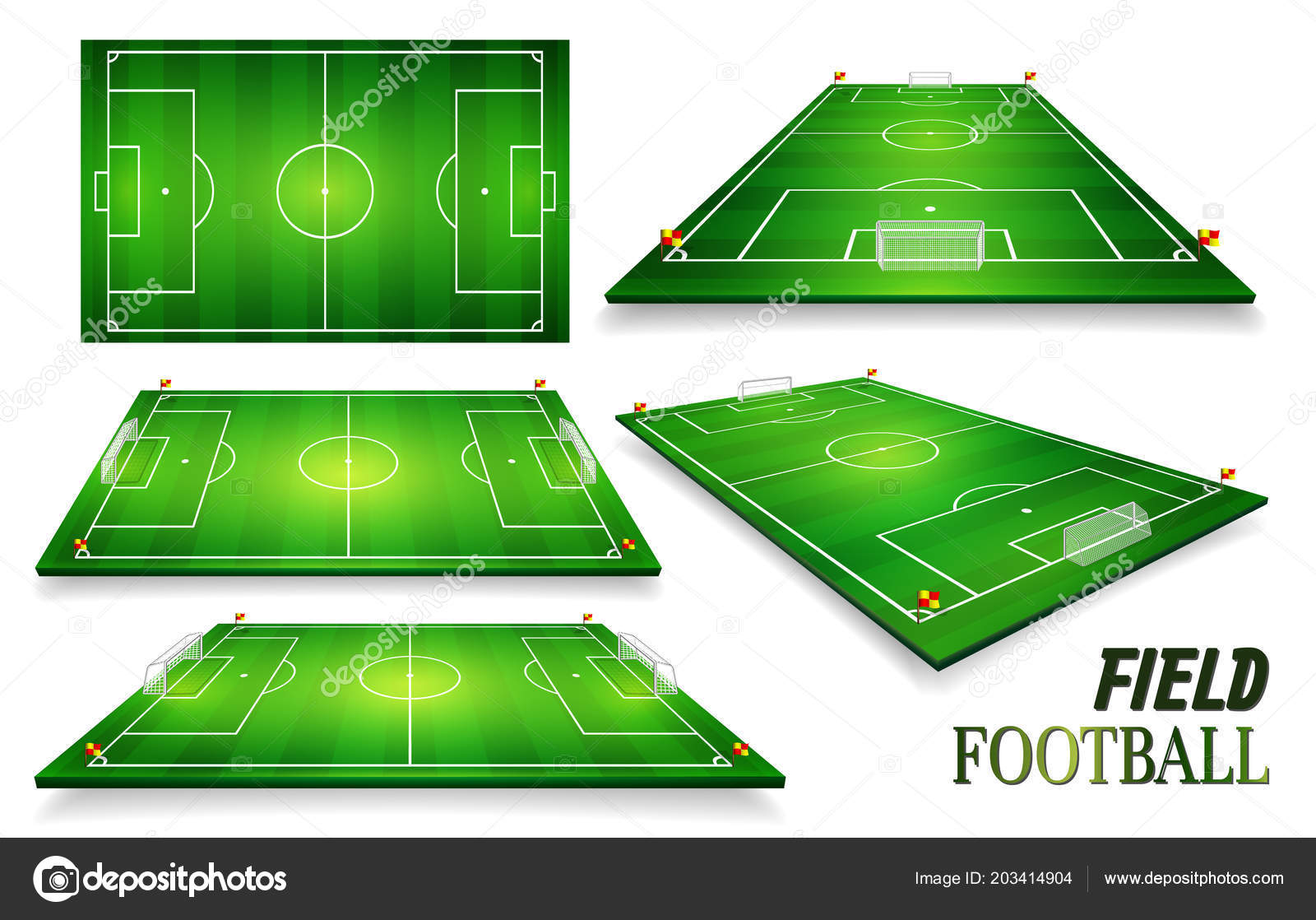 Football Field Soccer Field Set Perspective Vector Illustration Eps