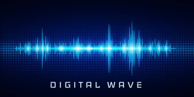 Dijital dalga, ses dalgaları salınan parlayan ışık, soyut teknolojik altyapı - vektör.