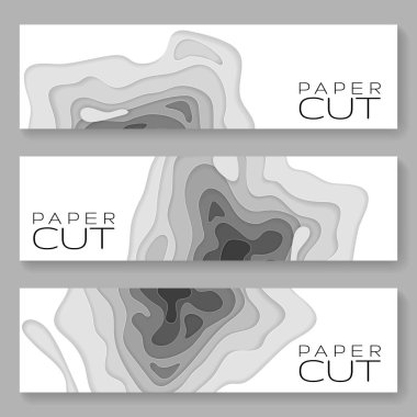 Yatay Banner 3d soyut Kağıt arka plan dalgalar, delikleri ile. Kağıt arka plan bölmek. Afiş, davetiye, poster ya da web sitesi tasarımı için modern origami tasarım şablonu. Vektör çizim.