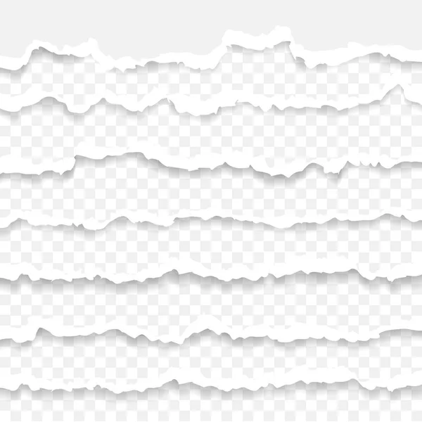 破れた紙のストライプのセットです 透明な背景に分離された破損したエッジと紙のテクスチャです ベクトル図 — ストックベクタ