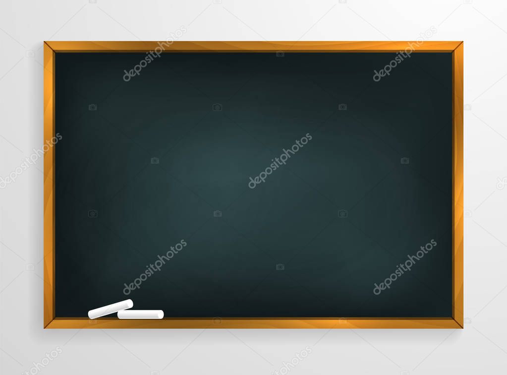 Blackboard background and wooden frame, rubbed out dirty chalkboard, vector illustration.