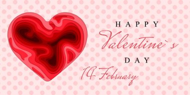 Sevgililer günün kutlu olsun. 3D kağıt kalp kavramı tasarım tebrik kartı kesti. Kağıt kalp şekilleri gölge ile oyma. 14 Şubat. Vektör çizim.