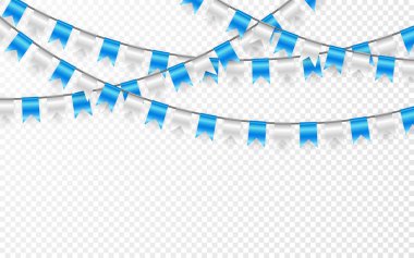 Kutlama partisi banner. Gümüş ve mavi bayrak garland. Vektör çizim.