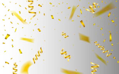 Konfeti ve altın şeritler ile kutlama arka plan şablonu. Vektör çizim.